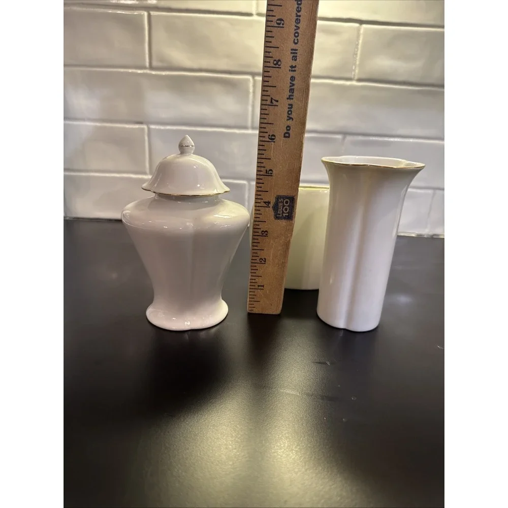 Japan Toyo Vase Jar Set of 3 with Beautiful Floral Design Gold Trim Cottage Core
